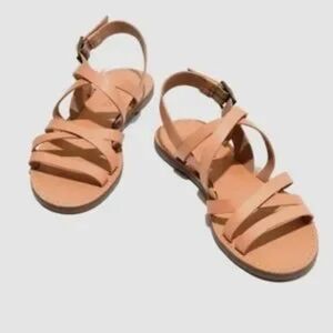 ♻️Madewell Boardwalk Buckle Leather Tan Strappy‎ Sandal Size 10